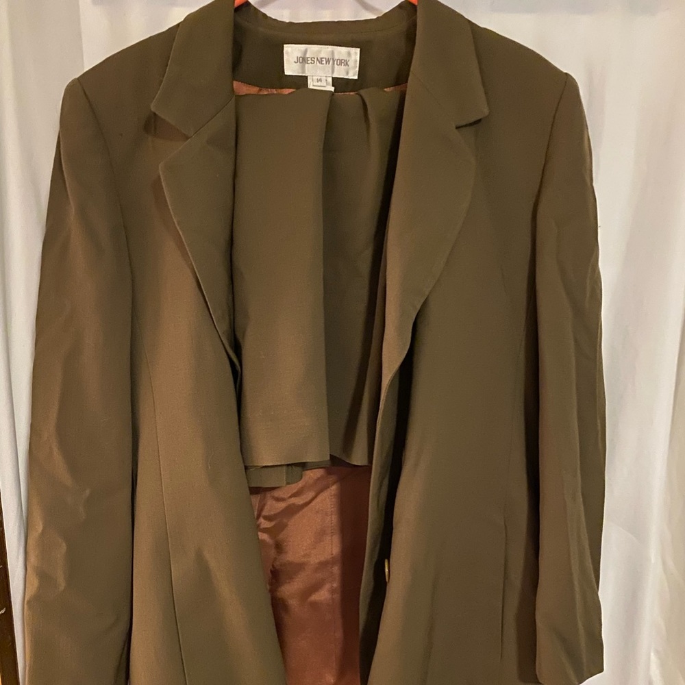 JONES NEW YORK Olive Green Power Suit with Skirt